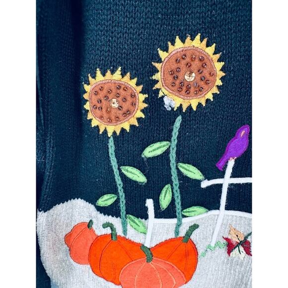 All Points Cardigan Zip Novelty Sweater Womens L Autumn Halloween Fall Pumpkin - Picture 4 of 10